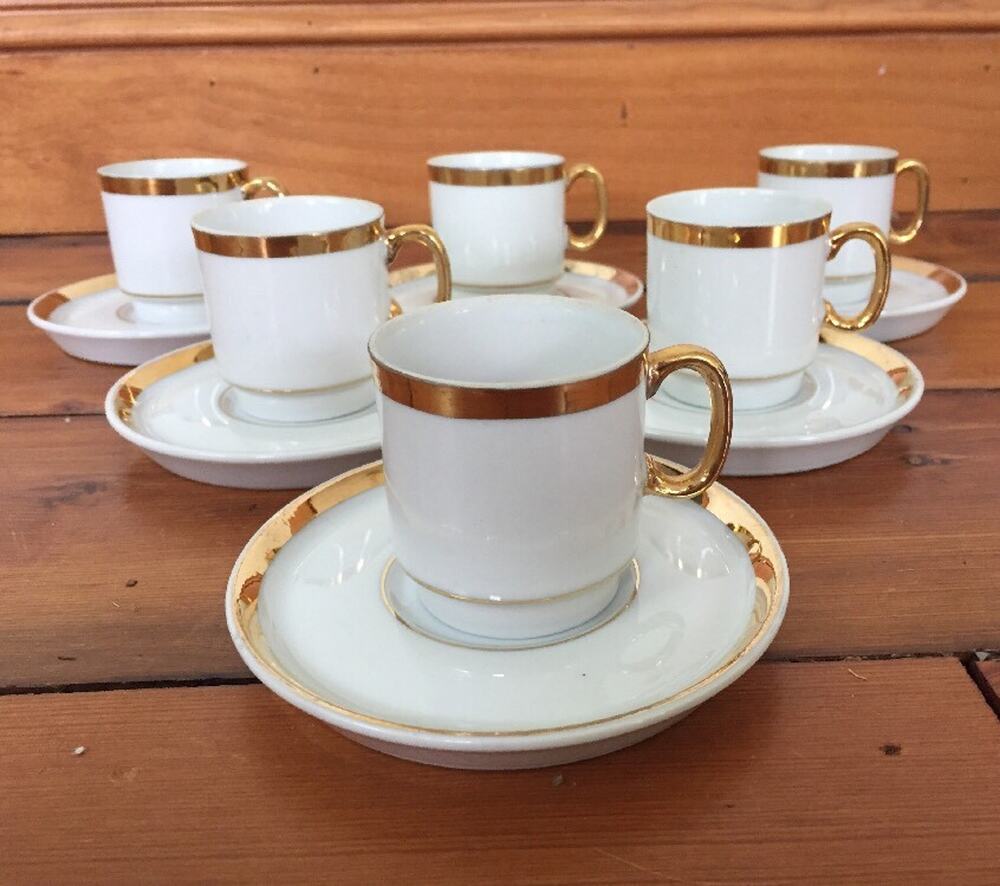 Set 6 Vtg Royal Crown Midas Touch 24K Gold Trim Tea Cup Demitasse Saucer Set